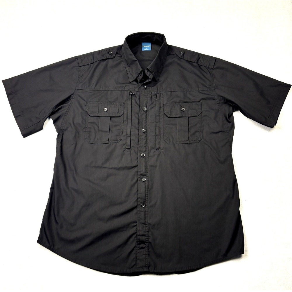 Propper Mens Tactical Short Sleeve Shirt Black Ripstop Button Down F5311 Size L